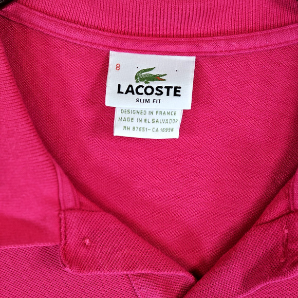 Lacoste Men's Slim Fit Vintage Polo Size 8 Short Sleeve Button Pink 100% Cotton - Picture 2 of 6